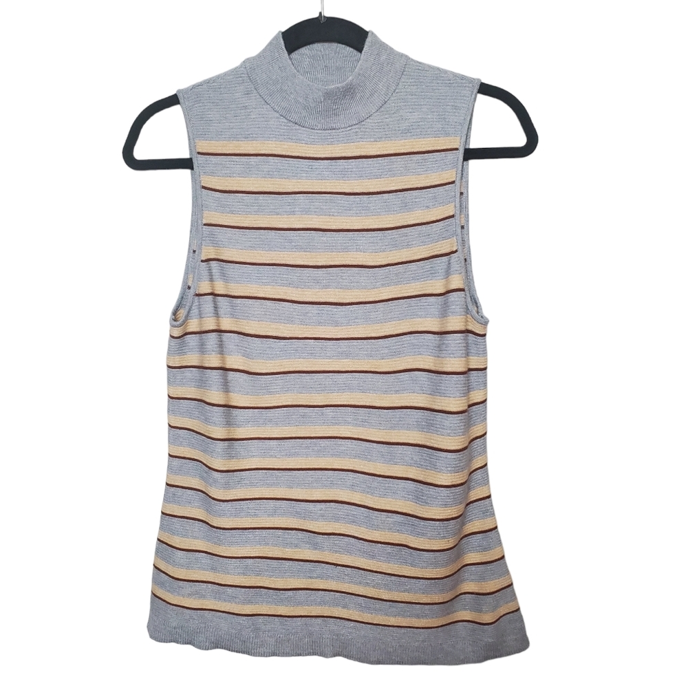 Cara Santana x Nine West | Mock Neck Knit Tank Top | Gray Brown Tan | L